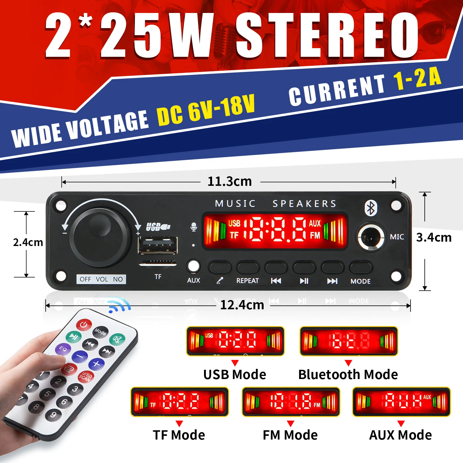 DC 12V 50W 증폭기 블루투스 5.0 MP3 플레이어 디코더 보드 FM 라디오 TF USB 3.5mm AUX 모듈 블루투스 수신기 차량용 키트 오디오