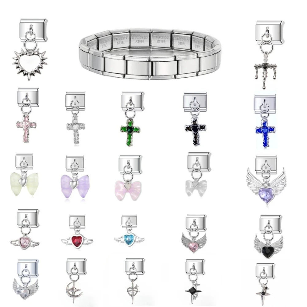 패션 빛나는 활 천사 날개 크로스 맞춤 링크 이탈리아어 매력 맞는 9mm 팔찌 스테인레스 스틸 DIY 쥬얼리 커플 만들기 title=패션 빛나는 활 천사 날개 크로스 맞춤 링크 이탈리아어 매력 맞는 9mm 팔찌 스테인레스 스틸 DIY 쥬얼리 커플 만들기 