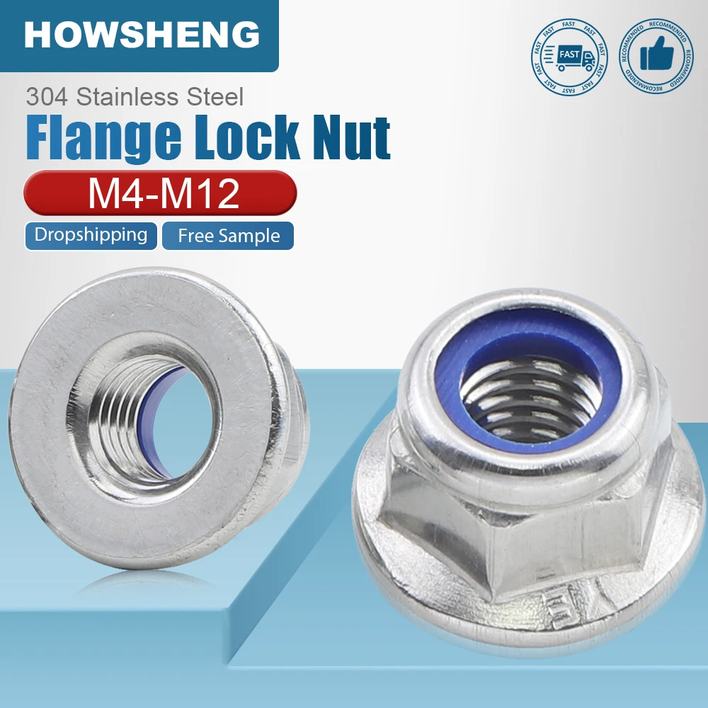 HOWSHENG 2-40pcs 육각 플랜지 나일론 인서트 잠금 너트 M4 M5 M6 M8 M10 M12 스테인레스 스틸 육각형 플랜지 잠금 너트 title=HOWSHENG 2-40pcs 육각 플랜지 나일론 인서트 잠금 너트 M4 M5 M6 M8 M10 M12 스테인레스 스틸 육각형 플랜지 잠금 너트 