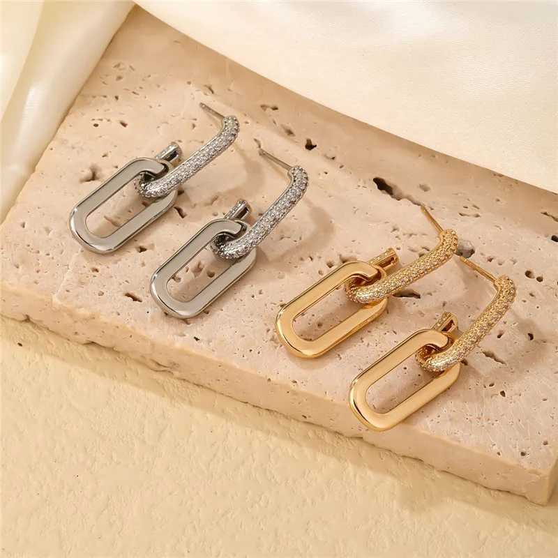 레트로 더블 루프 디자인 드롭 귀걸이 여성을위한 골드 실버 컬러 기하학 라운드 귀걸이 여자 펑크 힙합 패션 쥬얼리 G