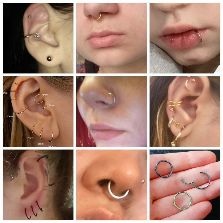 1PC 힌지 세그먼트 코 후프 링 여성 외과 강철 코 링 Septum Clicker 링 귀 Daith 후프 귀걸이 피어싱 쥬얼리