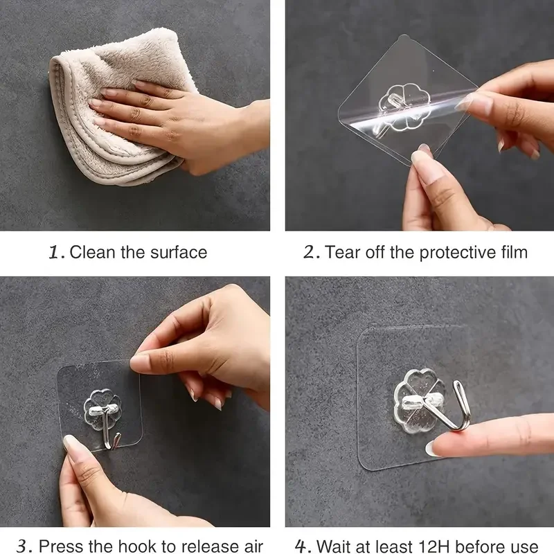 투명 자기 접착제 벽 후크 헤비 듀티 다목적 벽 후크 키 홀더 수건 홀더 주방 욕실 액세서리