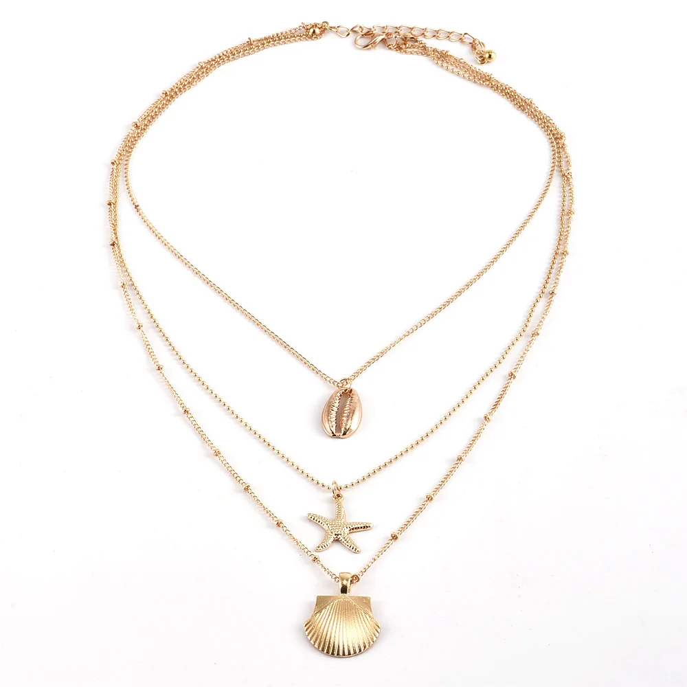 빈티지 불가사리 멀티 레이어 목걸이 & 펜던트 여성용, 소녀 골드 컬러 비치 스타일 초커 롱 목걸이 2019 BOHO 쥬얼리