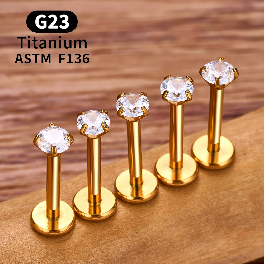 10/50PCS G23 티타늄 피어싱 Labret 립 스터드 링 CZ 16G 내부 스레드 스터드 귀걸이 귀 Tragus 연골 헬릭스 Daith Jewelry