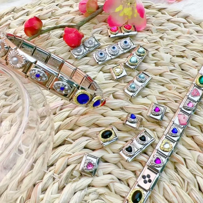 2025 새로운 오리지널 럭셔리 지르콘 사랑 이탈리아 매력 링크 맞는 9mm 팔찌 스테인레스 스틸 쥬얼리 만들기