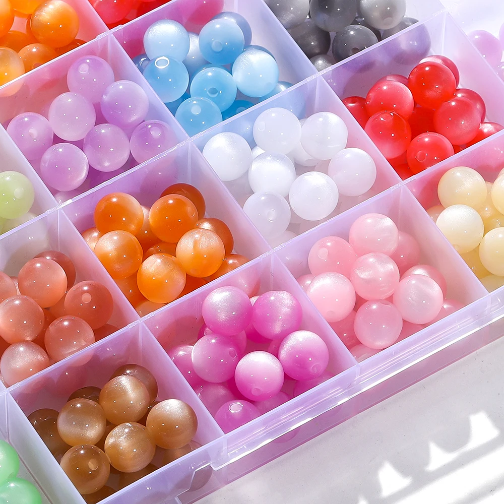 10/20 개/몫 8/10/12mm 수지 모조 고양이 눈 라운드 비즈 수제 만들기 보석 Diy 팔찌 목걸이 액세서리