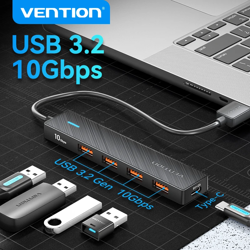 Vention Usb 허브 4 포트 ABS 허브 USB 3.2 10Gbps 노트북 용 Xiaomi Macbook PC 컴퓨터 액세서리 용 멀티 분배기 어댑터 title=Vention Usb 허브 4 포트 ABS 허브 USB 3.2 10Gbps 노트북 용 Xiaomi Macbook PC 컴퓨터 액세서리 용 멀티 분배기 어댑터 