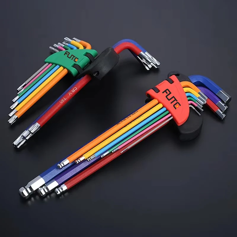 FUTE 알렌 키 세트 알렌 나사 용 L 렌치 키트 9PCS 긴 팔 육각 키 세트 1.5mm ~ 10mm 육각 스패너 핸드 툴 자전거 수리