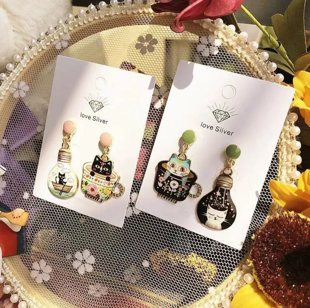 여자를위한 새로운 패션 귀여운 Sweeet 컵 고양이 드롭 매달려 귀걸이 여자 파티 보석 선물