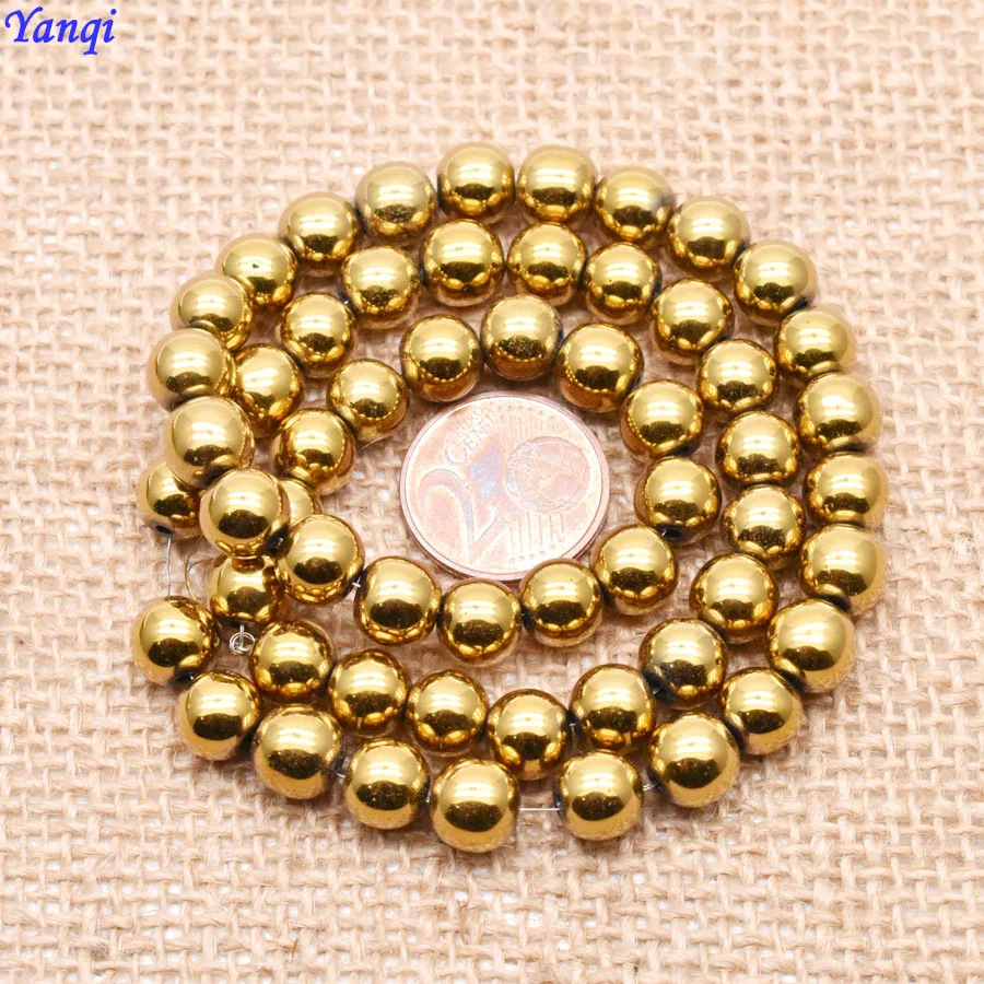 주얼리 제작용 천연 스톤, 골든 실버 컬러, 블랙 적철광 비즈, 원형 루즈 비즈, DIY 팔찌, 4mm, 6mm, 8mm, 15 인치