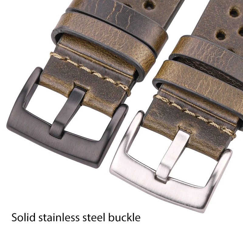 수제 소 가죽 통기성 시계 밴드 18 20 22 24mm 남성 여성 4 색 오일 왁스 정품 가죽 스트랩 시계 밴드 액세서리