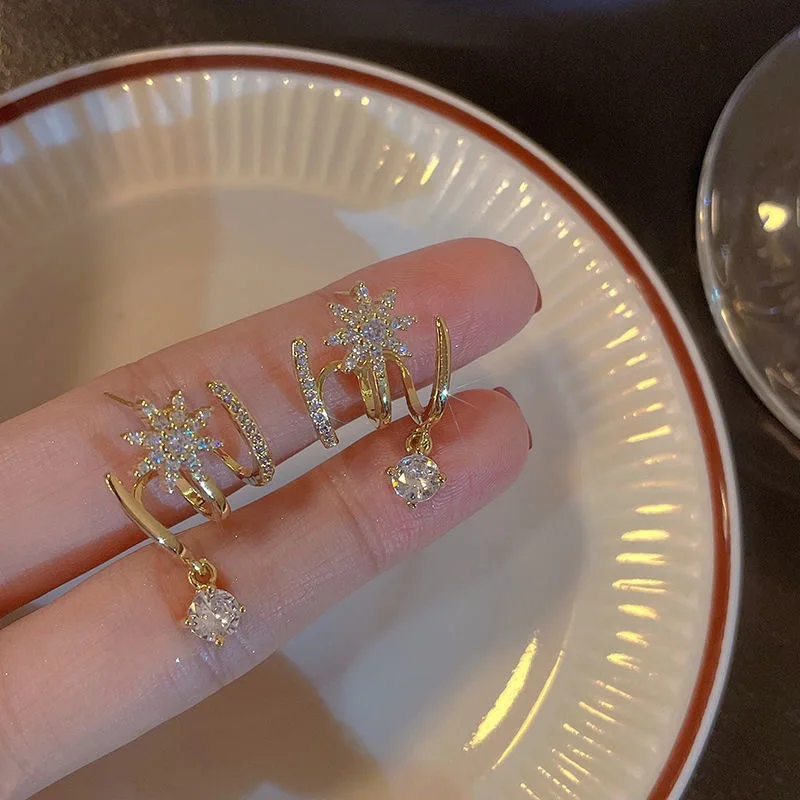 여성용 절묘한 마이크로 상감 반짝이 지르콘 스터드 귀걸이, 한국 스타일 럭셔리 귀걸이, 소녀 파티 템퍼러먼트 주얼리, 신제품