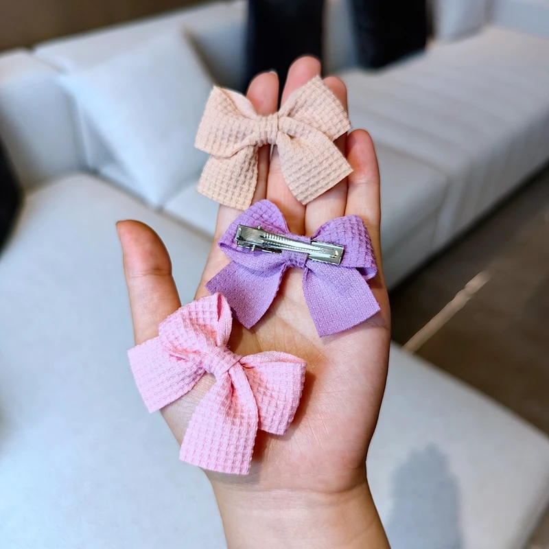 4/6/10Pcs 부드러운 목화 활 머리핀 소녀 달콤한 디자인 머리핀 컬러 블록 섬세한 Hairgripe Barrettes Kawaii 어린이 액세서리
