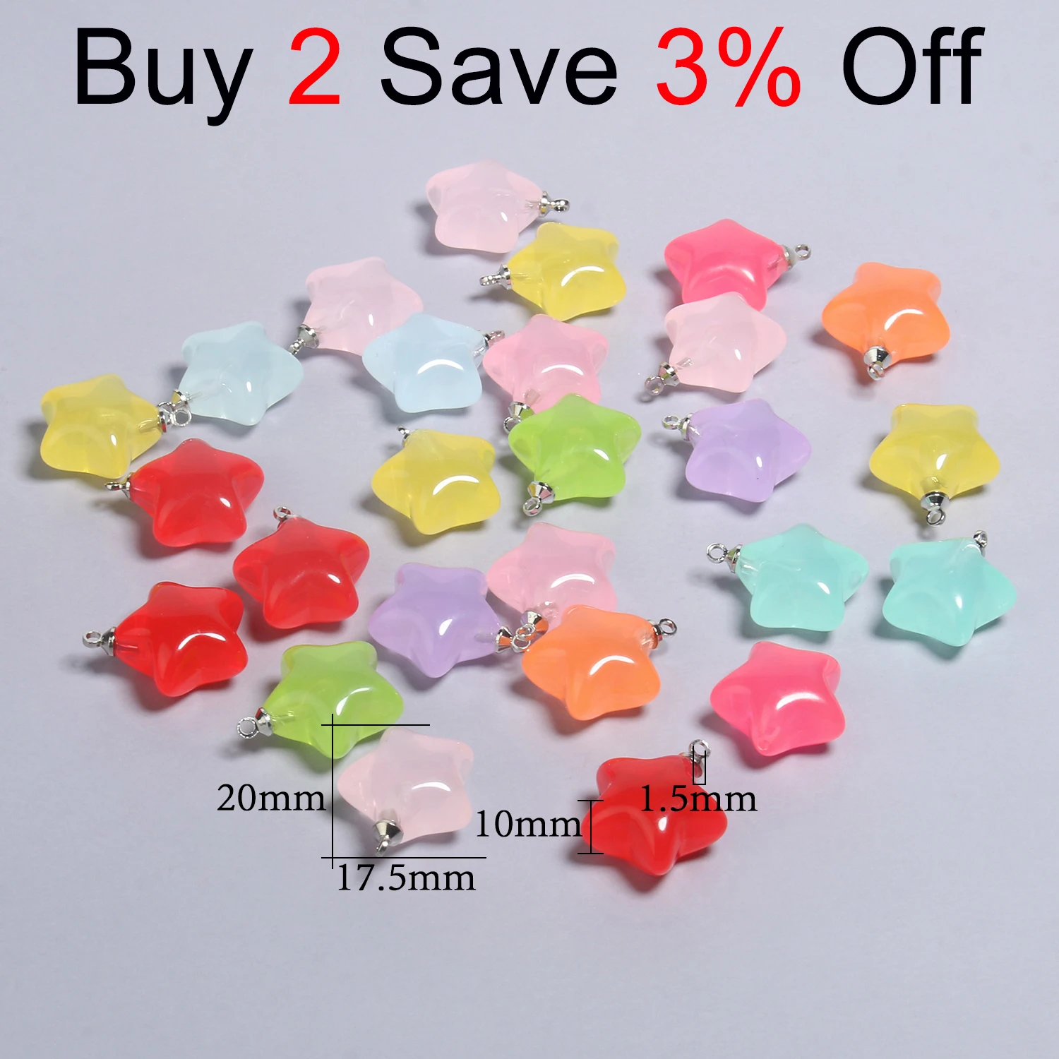 10 개/몫 20x17.5mm 여러 가지 빛깔의 아크릴 매력 스타 매력 펜던트 쥬얼리 만들기 Diy 키 체인 팔찌 목걸이 액세서리