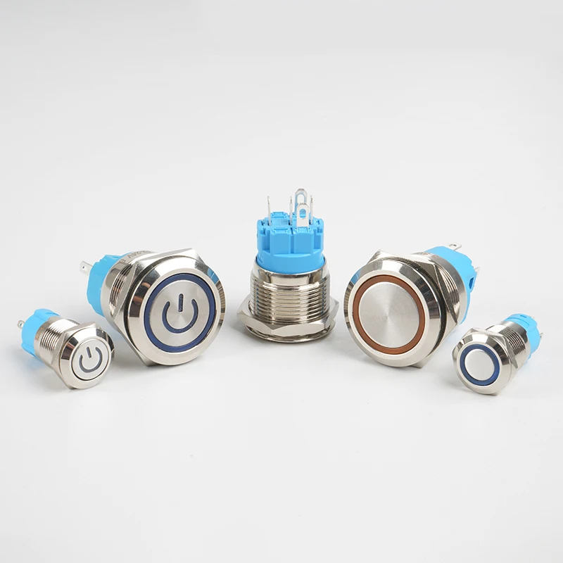 금속 버튼 스위치 12 16 19 22mm LED 조명 재설정 자동 잠금 자동차 엔진 정지 시작 스위치 12V 24V 220V 빨간색 파란색 녹색 노란색