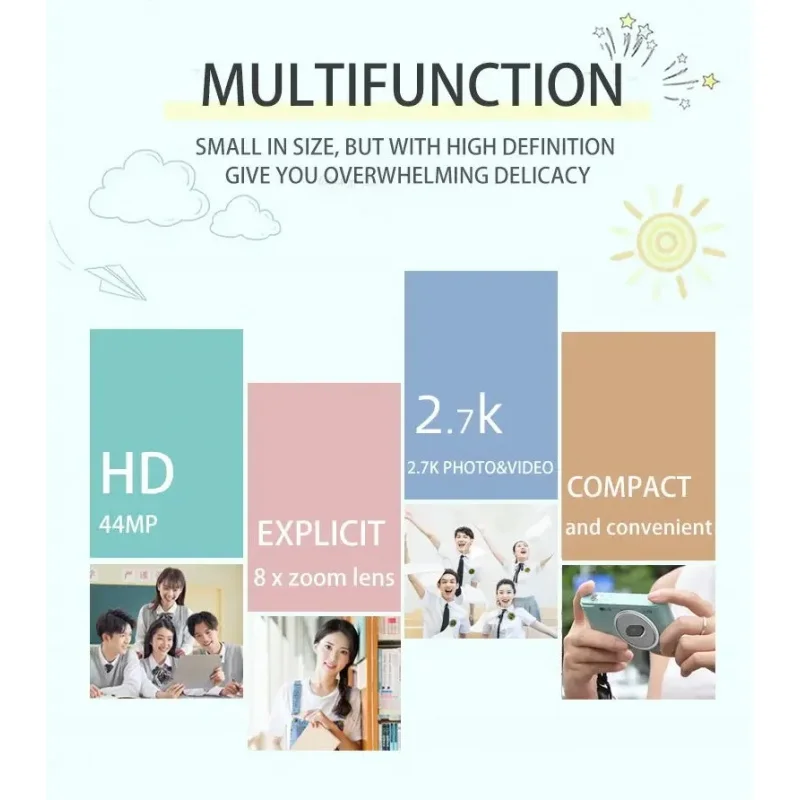 어린이 캠퍼스용 미니 레트로 캠, 여행용 셀카 카메라, 4K 디지털 카메라, 50 메가 픽셀 HD 줌 사진, 2.4 인치 화면
