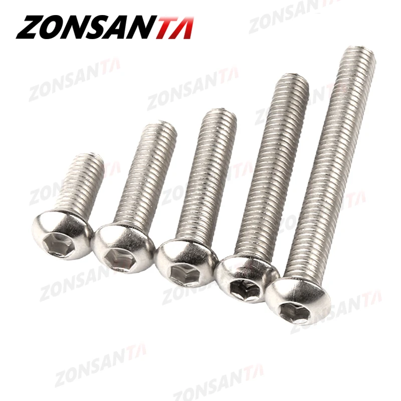 ZONSANTA-ISO7380 M2 M2.5 M3 M4 M5 M6 304 A2 원형 304 스테인레스 스틸 나사, 육각 소켓 버튼 헤드 알렌 볼트 기계식 나사 title=ZONSANTA-ISO7380 M2 M2.5 M3 M4 M5 M6 304 A2 원형 304 스테인레스 스틸 나사, 육각 소켓 버튼 헤드 알렌 볼트 기계식 나사 