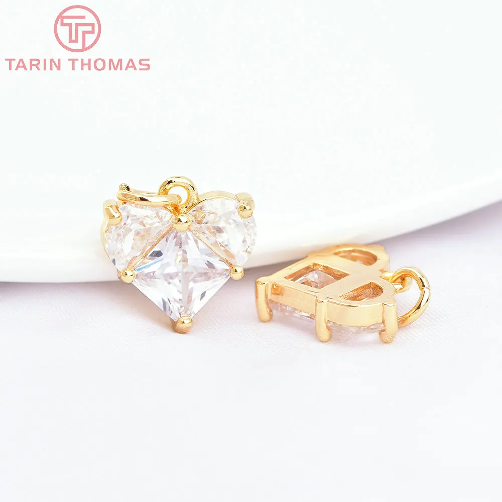 (280)4PCS 14x14.5MM 구멍 2.5MM 24K 골드 컬러 황동 지르콘 하트 참 펜던트 고품질 보석 결과 액세서리