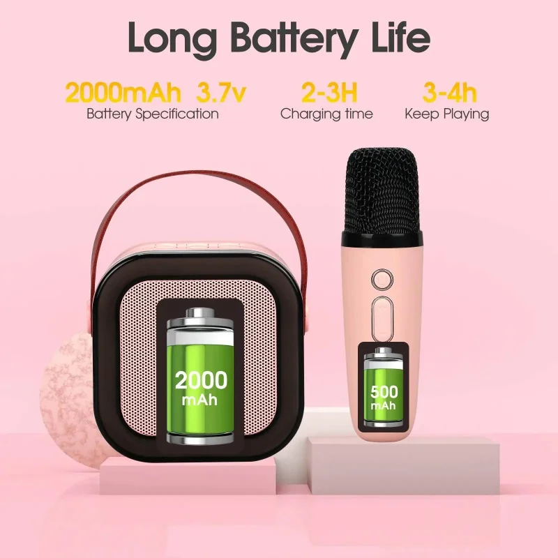 K12 무선 마이크 1-2 개 포함 노래방 기계, 휴대용 5.3 PA 블루투스 스피커 시스템, RGB 조명 오디오, 가정용 KTV, 어린이 선물