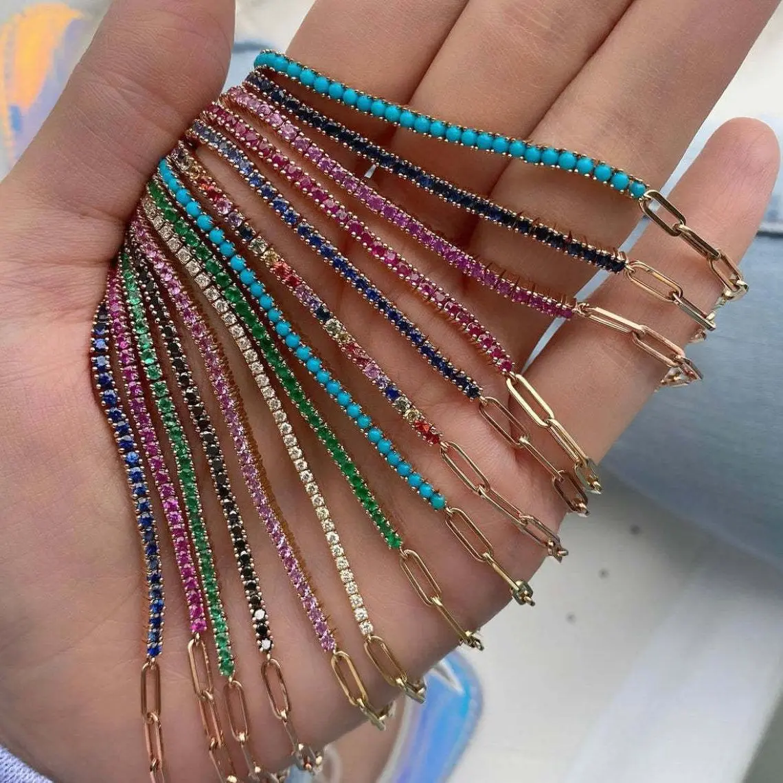 여자를위한 럭셔리 컬러 큐빅 지르코니아 골드 컬러 테니스 팔찌 여자 2022 새로운 트렌드 체인 팔찌 쥬얼리 파티 선물