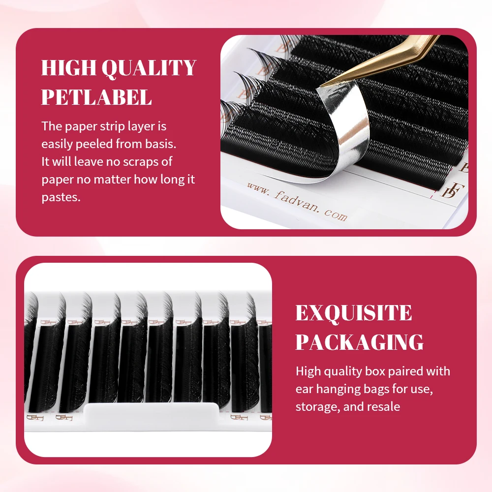 FADVAN YY 모양 속눈썹 연장 2D/3D 인조 밍크 L+/L/LU(M)/C/D/DD 8-15mm 검정/갈색 미리 제작된 팬 속눈썹 연장 분할 팁