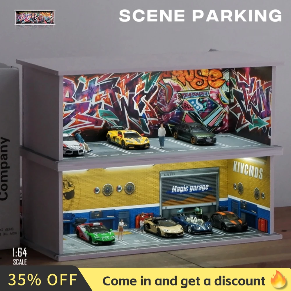 1/64 모델 주차 공간 조명이 있는 자동차 주차 공간 시뮬레이션 장식 장면(피규어 및 자동차는 포함되지 않음)