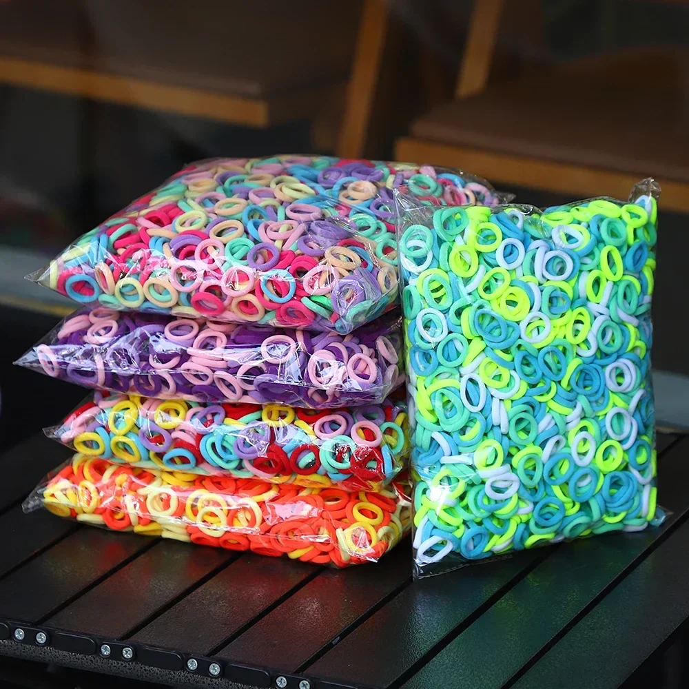 100/200pcs 여자 여자 다채로운 나일론 탄성 헤어 밴드 포니 테일 잡아 작은 HairTie 고무 밴드 Scrunchie 헤어 액세서리