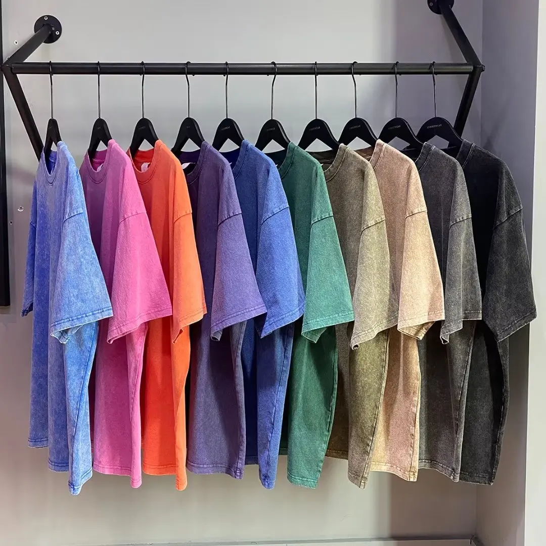 아메리칸 스타일 레트로 헤비급 솔리드 컬러 반팔 티셔츠 남성 여성 여름 거리 유행 씻어 오래된 대형 옷