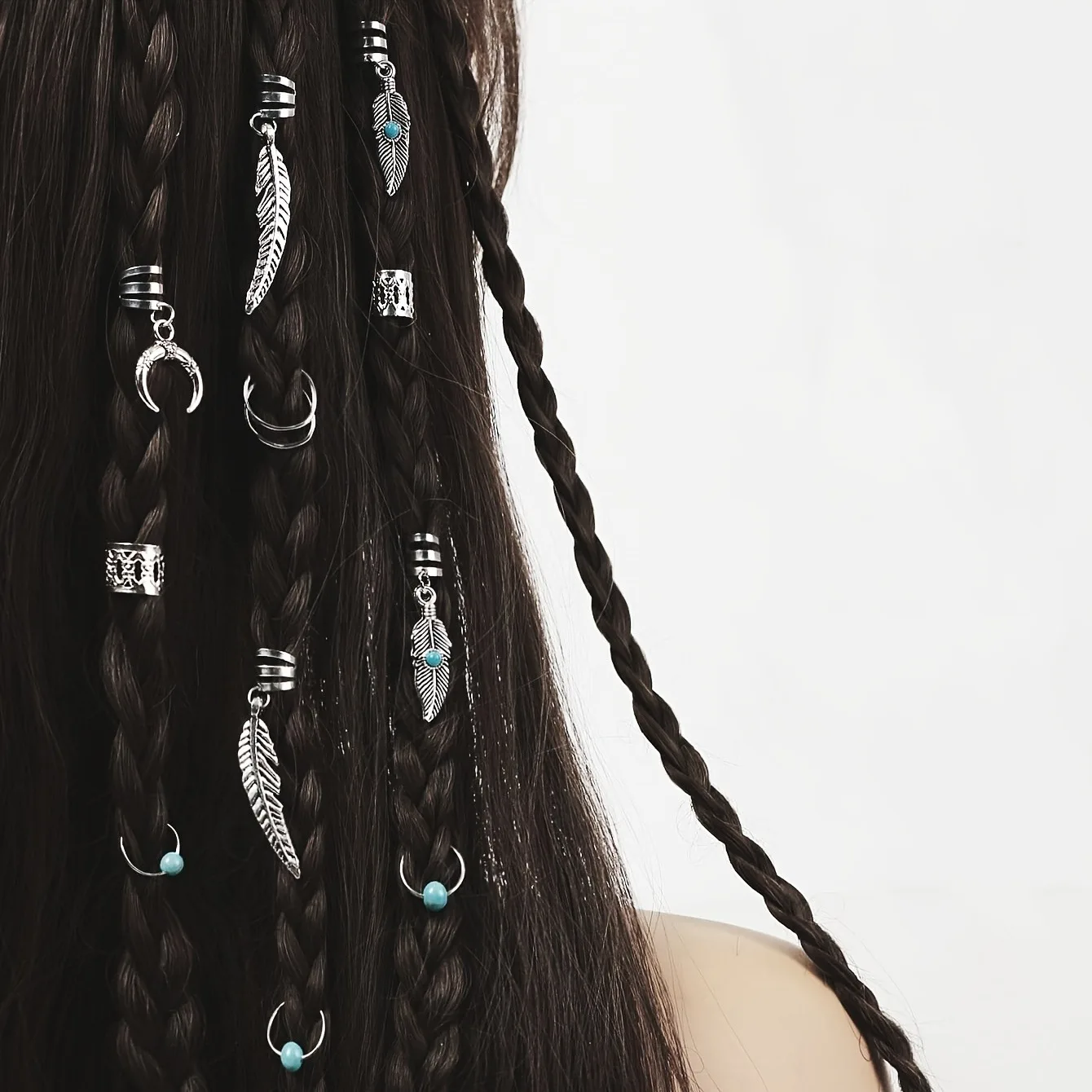 31 Pcs 청록색 펜던트 Dreadlock 머리 끈 머리 구슬 머리 띠 헤어 링 히피 스타일 헤어 액세서리 Loc 머리 보석 머리 띠