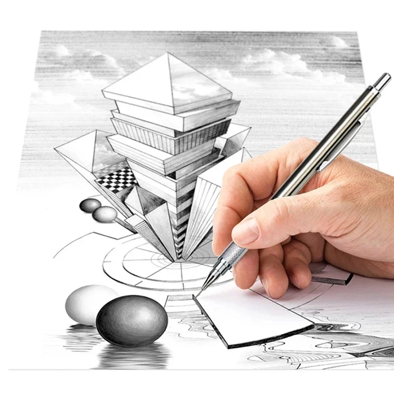 0.3 0.5 0.7 0.9 1.3 2.0mm 기계식 연필 세트 풀 메탈 아트 드로잉 그림 리드가있는 자동 연필 사무실 학교 공급