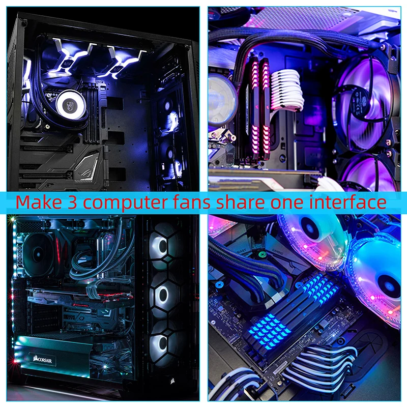 Cylarix PWM 팬 분배기 케이블 PC 4Pin 1 ~ 4 가지 방법 팬 전원 확장 어댑터 케이블 검정색 슬리브 땋은 케이블 27cm/10.5 인치