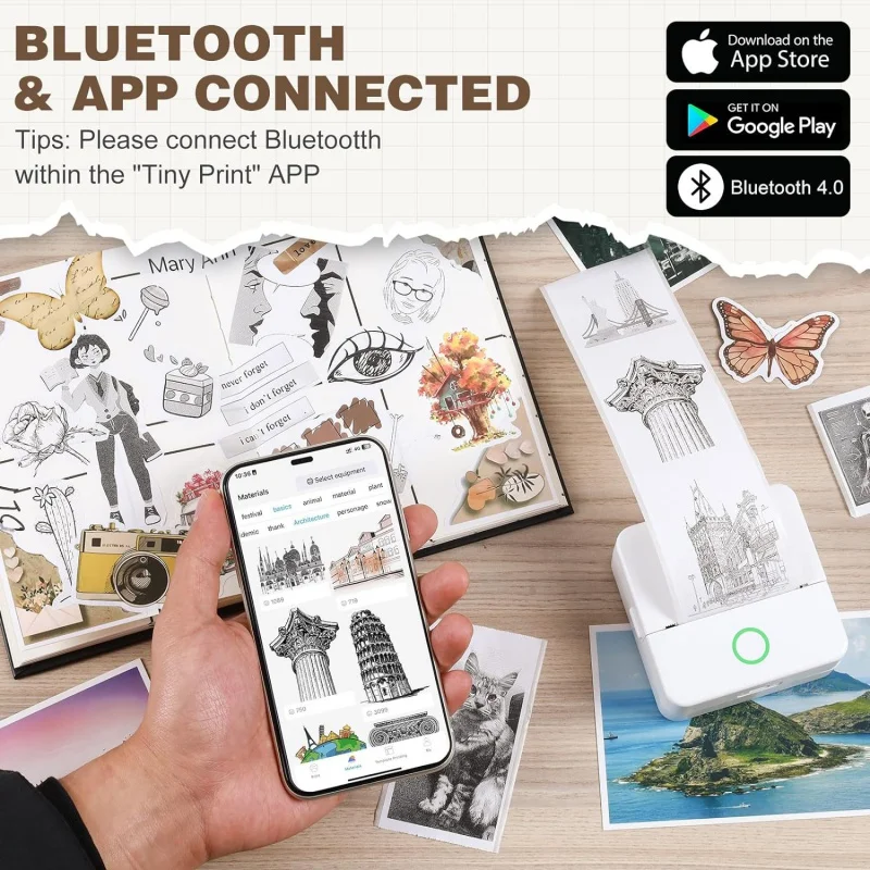 X6 미니 HD 프린터 휴대용 스티커 라벨 프린터, 블루투스 포켓 열 프린터, 학생 메모용 종이 포함, 잉크리스 인쇄