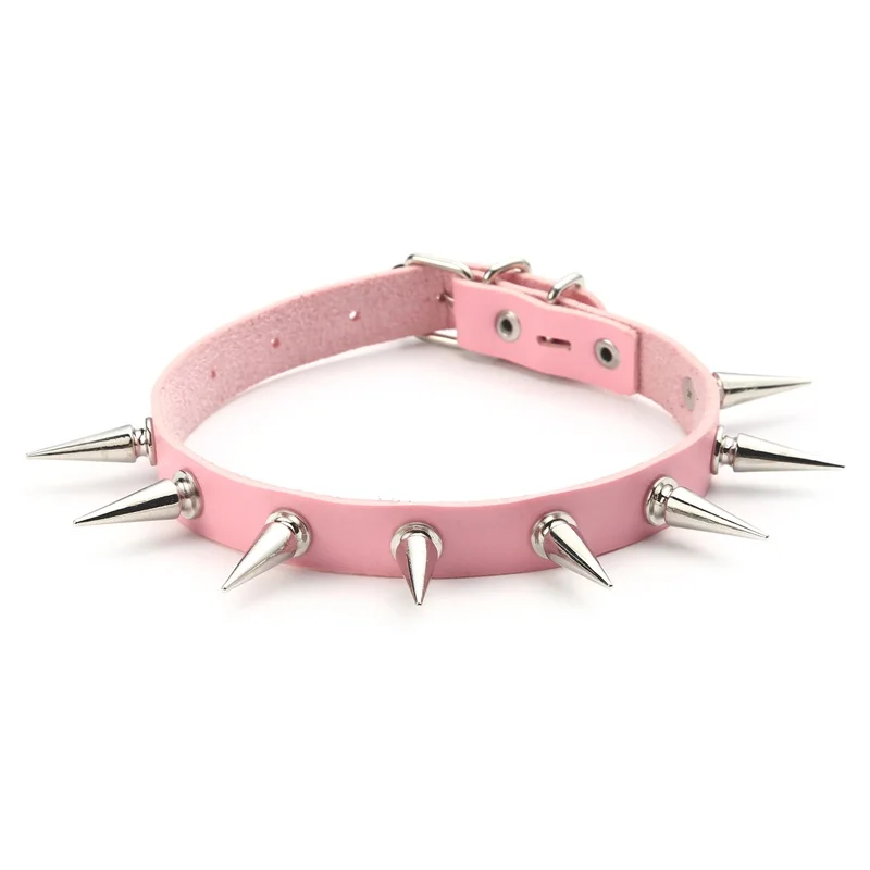 블랙 스파이크 초커 목걸이 리벳 스터드 펑크 록 가짜 가죽 고스 칼라 여성 Chocker Girls 하라주쿠 의상 고딕 쥬얼리