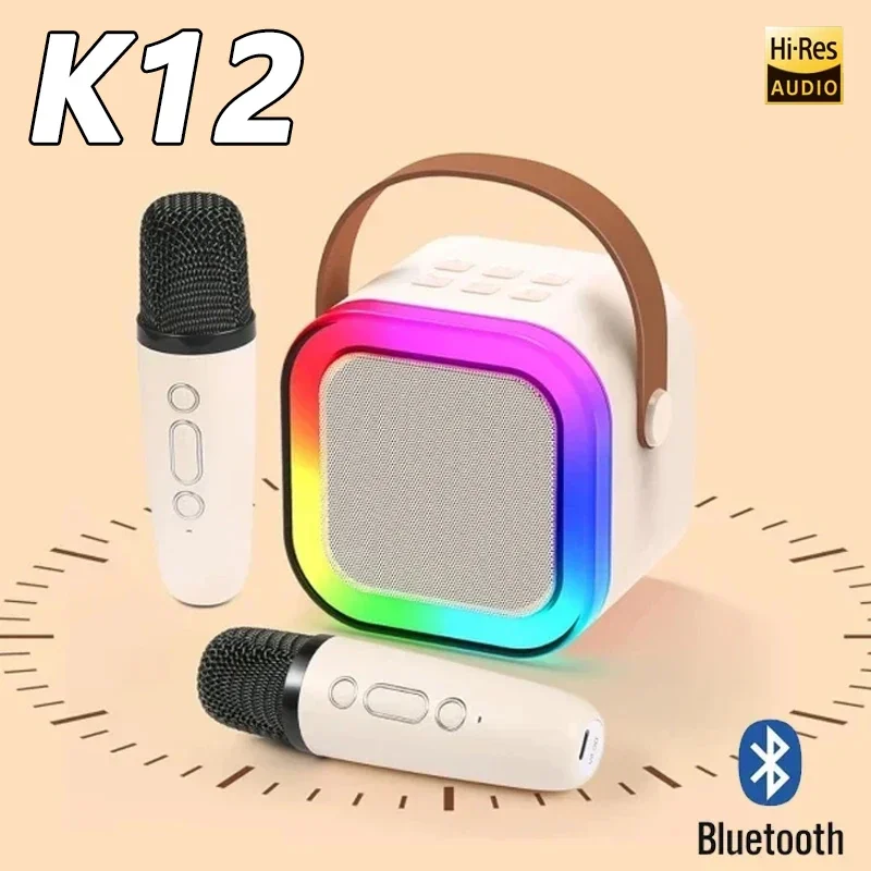 K12 무선 마이크 1-2 개 포함 노래방 기계, 휴대용 5.3 PA 블루투스 스피커 시스템, RGB 조명 오디오, 가정용 KTV, 어린이 선물 title=K12 무선 마이크 1-2 개 포함 노래방 기계, 휴대용 5.3 PA 블루투스 스피커 시스템, RGB 조명 오디오, 가정용 KTV, 어린이 선물 