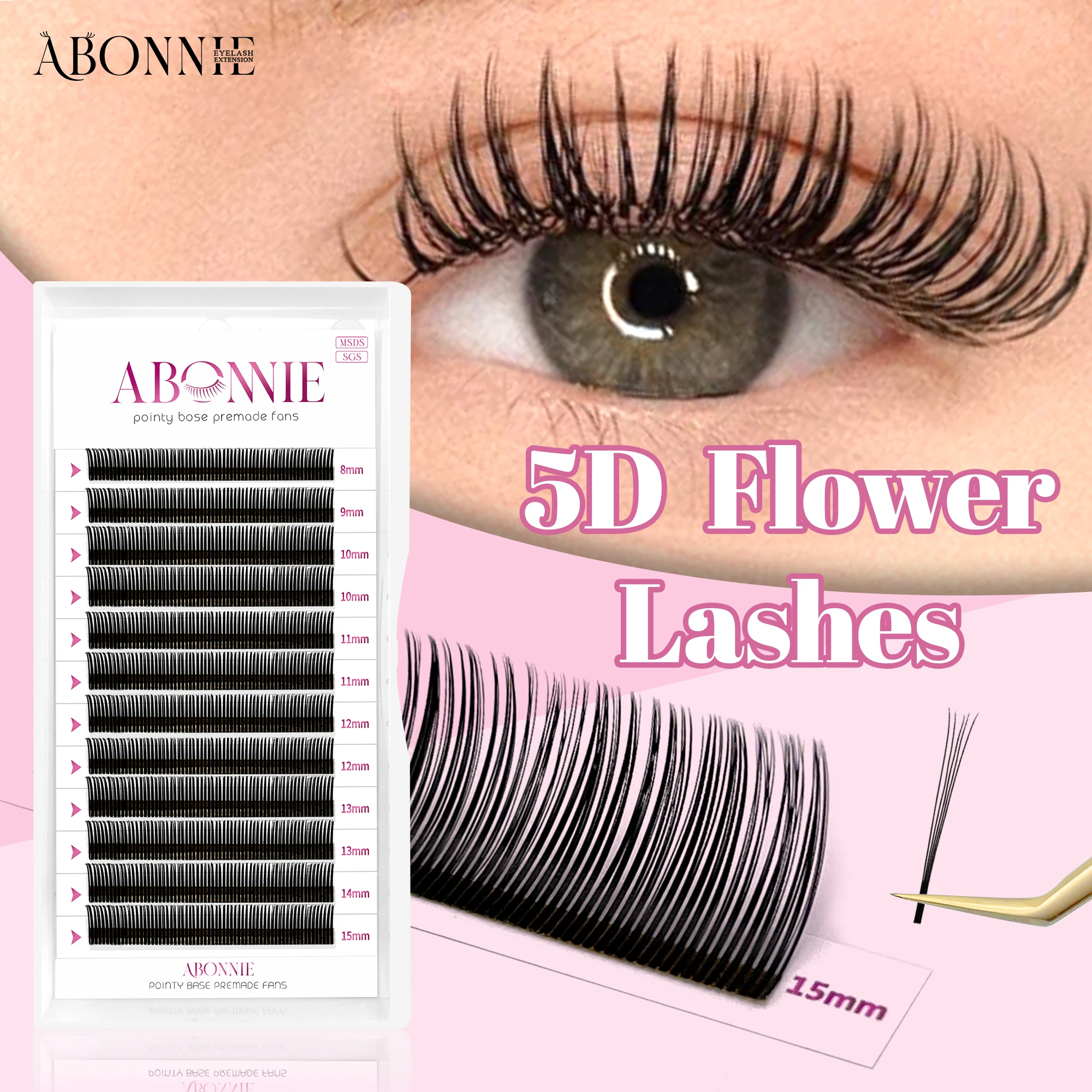 Abonnie 5D 꽃 속눈썹 스파이크 속눈썹 연장 푹신한 볼륨 팬 Wispy Lash Premade title=Abonnie 5D 꽃 속눈썹 스파이크 속눈썹 연장 푹신한 볼륨 팬 Wispy Lash Premade 