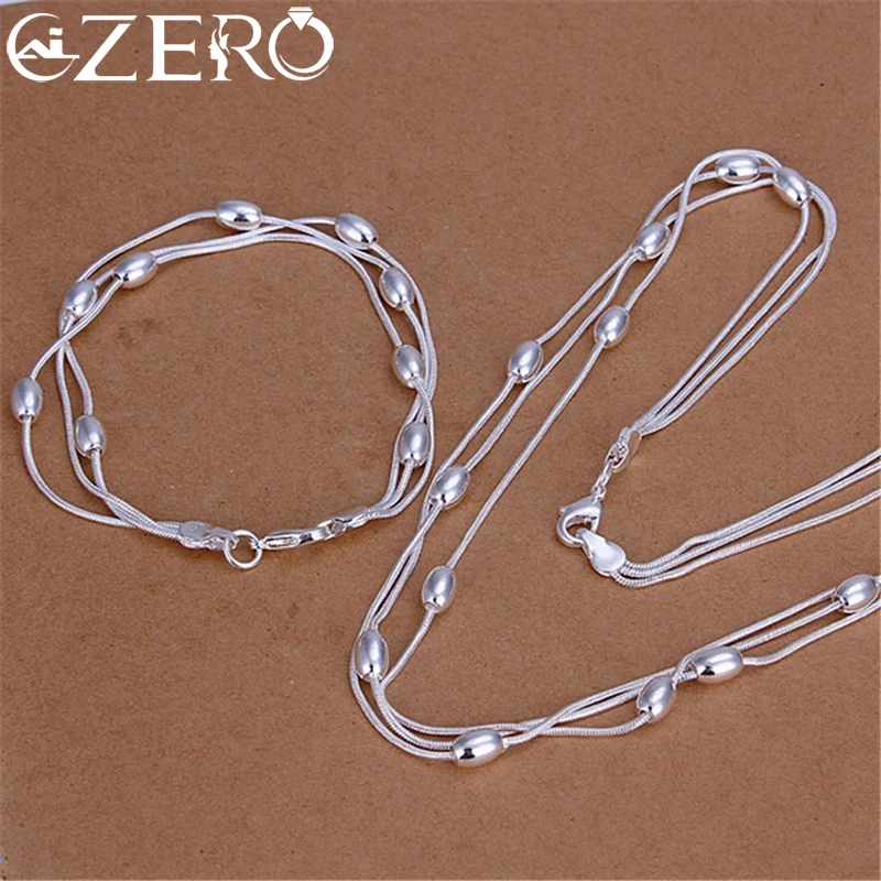 925 스털링 실버 드리 워진 타원형 비즈 체인 팔찌 목걸이 쥬얼리 여성을위한 설정 패션 파티 웨딩 액세서리 선물 title=925 스털링 실버 드리 워진 타원형 비즈 체인 팔찌 목걸이 쥬얼리 여성을위한 설정 패션 파티 웨딩 액세서리 선물 