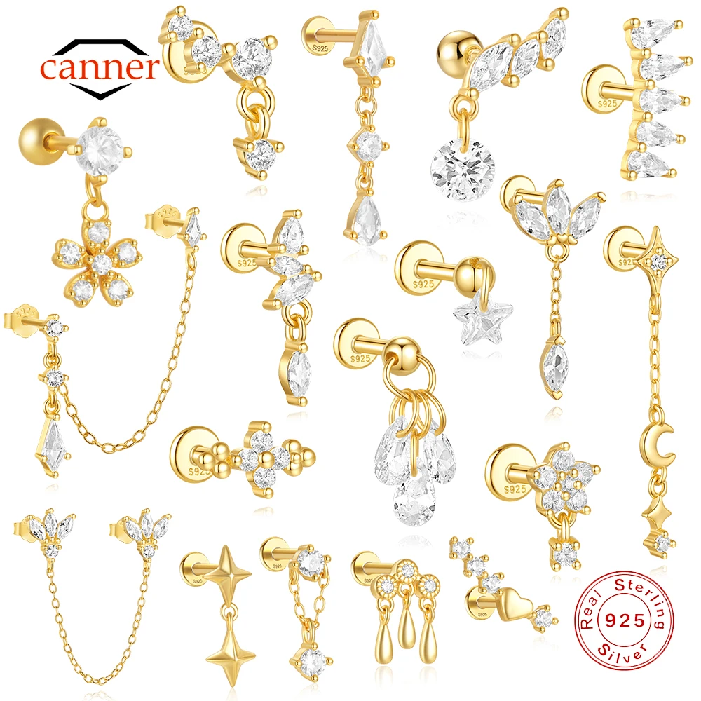 CANNER 1PC 4 개의 지적 스타 문 술 연꽃 연골 나선형 펑크 925 스털링 실버 스터드 귀걸이 여성용 귀걸이 title=CANNER 1PC 4 개의 지적 스타 문 술 연꽃 연골 나선형 펑크 925 스털링 실버 스터드 귀걸이 여성용 귀걸이 