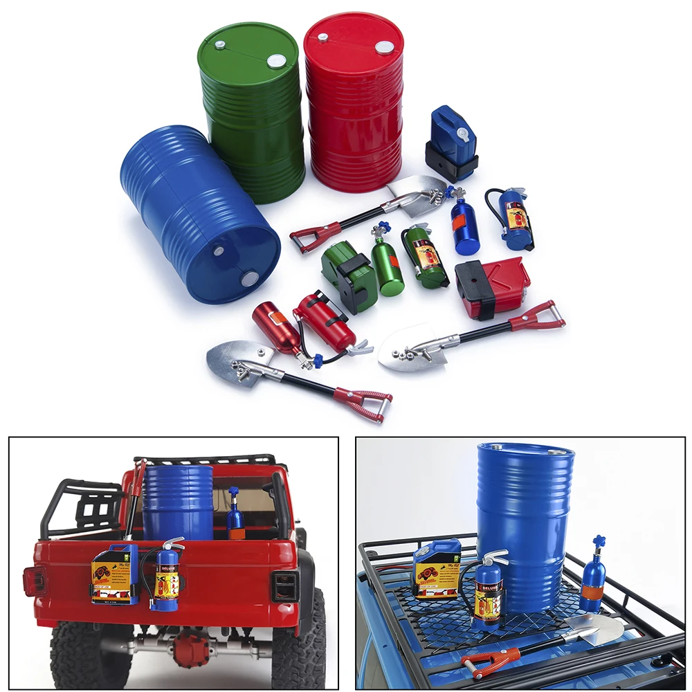 1:10 스케일 액세서리 시뮬레이션 장식 도구 RC 크롤러 자동차 TRX4 SCX10 미니 완구 용 삽 소화기 오일 드럼