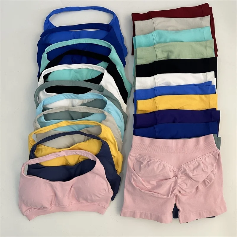 노로고 요가 반바지 세트 심리스 요가 세트 운동 스크런치 반바지 세트 홀터 스포츠 브라 스크런치 반바지 피트니스 의류 짐 슈트 title=노로고 요가 반바지 세트 심리스 요가 세트 운동 스크런치 반바지 세트 홀터 스포츠 브라 스크런치 반바지 피트니스 의류 짐 슈트 