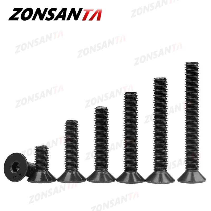 ZONSANTA M2 M2.5 M3 M4 M5 M6 Din7991 탄소강 볼트 DIY 육각형 육각 소켓 플랫 헤드 카운터 싱크 나사 검정색 가구 나사