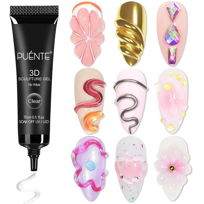 PUENTE 15ML 클리어 3D 닦아내지 않는 조각 젤 매니큐어 3D 크롬 네일 아트 디자인 라인 석 접착제 모델링 네일 아트 젤 담그기 title=PUENTE 15ML 클리어 3D 닦아내지 않는 조각 젤 매니큐어 3D 크롬 네일 아트 디자인 라인 석 접착제 모델링 네일 아트 젤 담그기