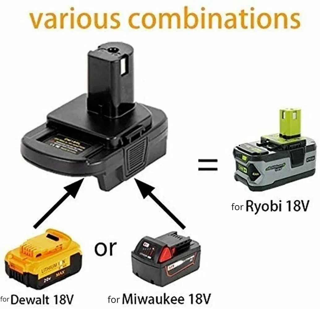 밀워키 배터리용 Ryobi 도구용 Dewalt용 USB 포트가 있는 배터리 어댑터 Ryobi 18V 리튬 이온 배터리용으로 변환 title=밀워키 배터리용 Ryobi 도구용 Dewalt용 USB 포트가 있는 배터리 어댑터 Ryobi 18V 리튬 이온 배터리용으로 변환