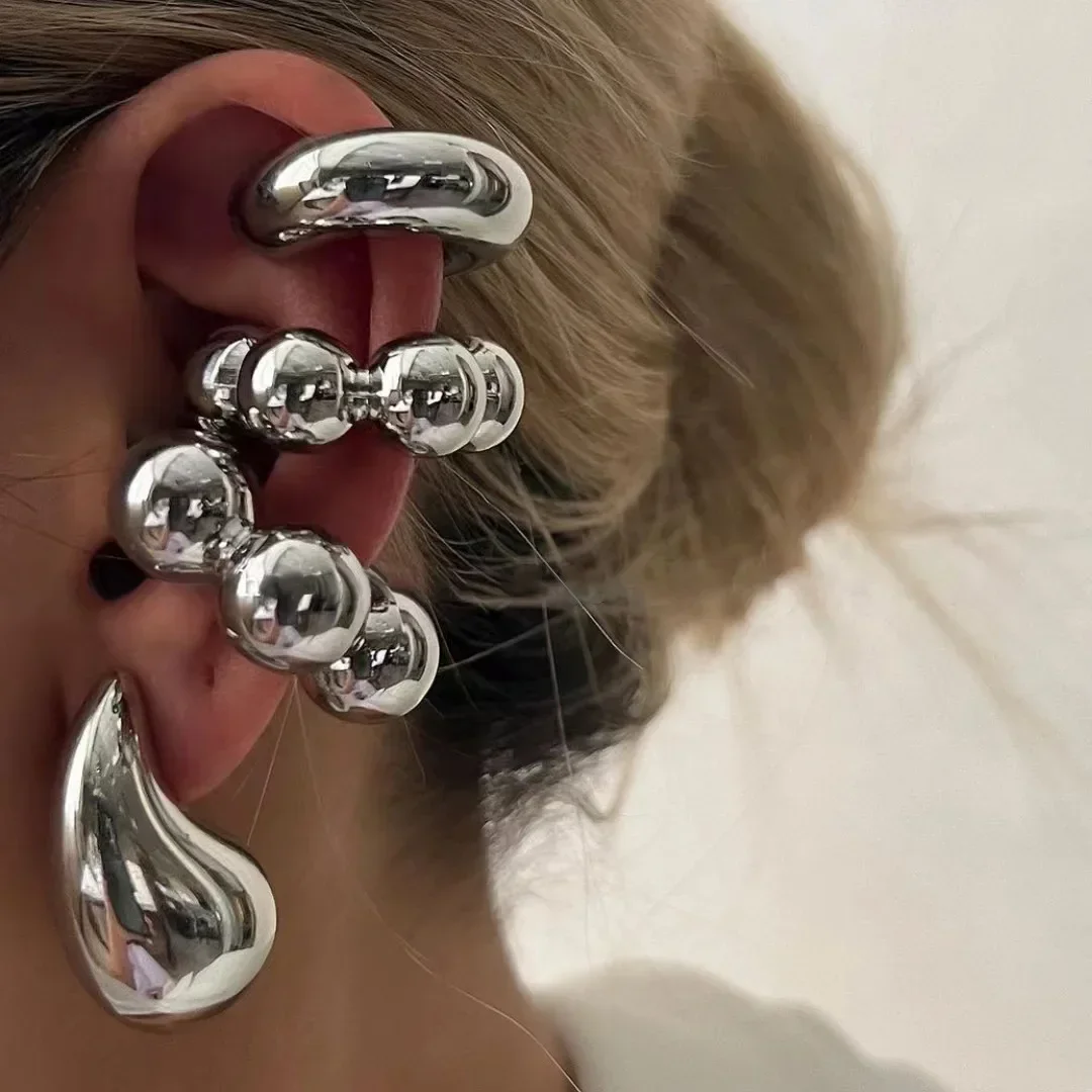 LATS 4 개/대 빈티지 기하학 클립 귀걸이 여성 유행 광택 C 모양 피어싱 없음 가짜 연골 귀에 커프 쥬얼리 액세서리