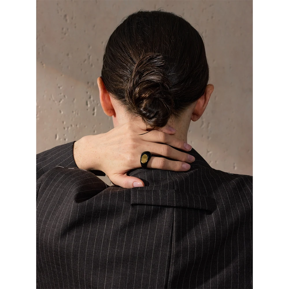 이햅업 6789 #   스테인레스 스틸 블랙 에나멜 기하학 316L 독특한 반지 미니멀리스트 질감 방수 손가락 특이한 보석 새로운