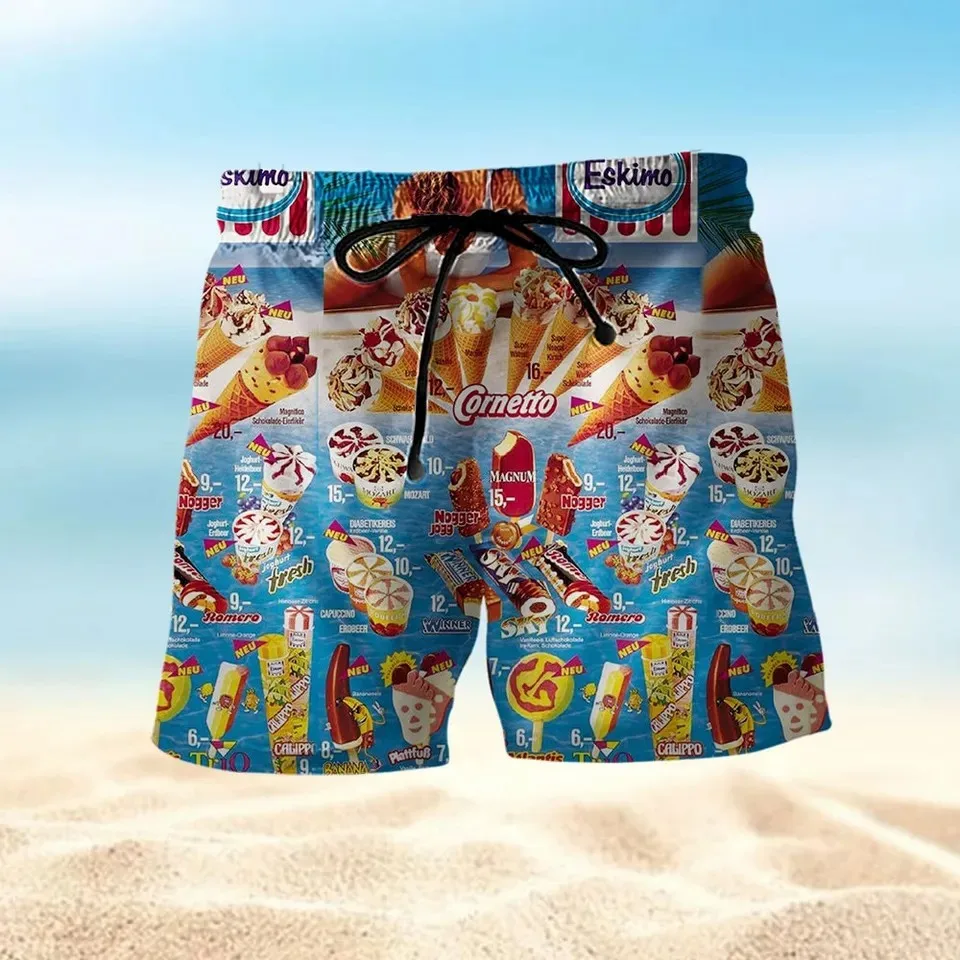 2024 트렌디 한 멋진 패션 아이스크림 셔츠 비치 파티 3d 프린트 하와이 셔츠 남여 반팔 오버 사이즈 블라우스 옷깃 셔츠