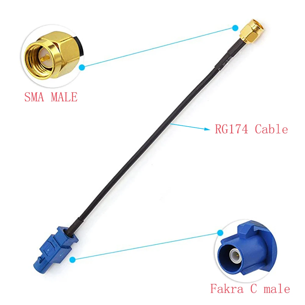 GPS 안테나 어댑터 Fakra C to SMA Male Pigtail Cable RG174, 자동차 DVR GPS 모듈 추적 안테나 내비게이션 시스템 수신기