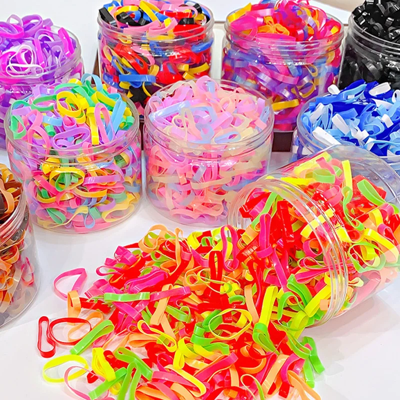 500PCS 여자를위한 업그레이드 된 두꺼운 탄성 헤어 밴드 여자 내구성 헤어 타이 고무 밴드 헤어 액세서리를 깨기 쉽지 않음