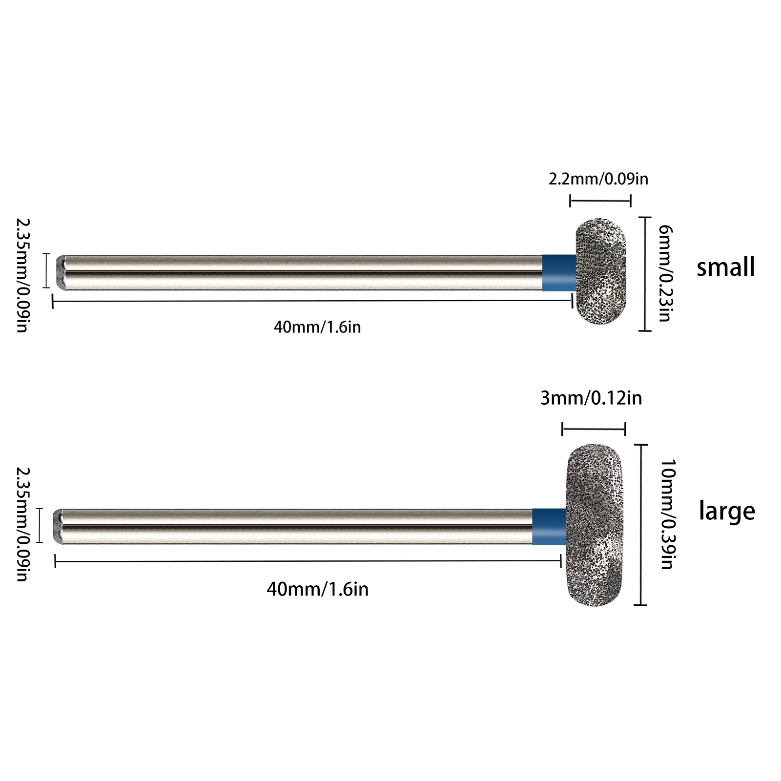 2 개/몫 다이아몬드 네일 드릴 밀링 커터 로터리 버 큐티클 클린 비트 매니큐어 네일 파일 아트 도구