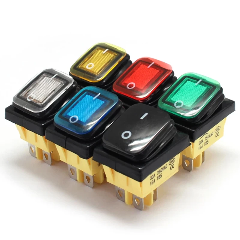 On off 30A/250V 헤비 듀티 4 핀 DPST IP67 밀폐형 방수 T85 자동 보트 해양 토글 로커 스위치(LED 12V 220V 30x22 포함)