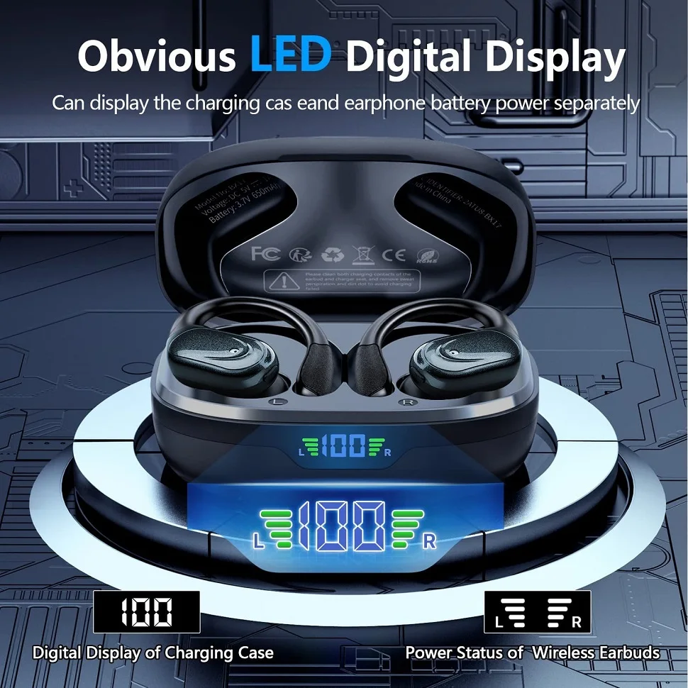 Bluetooth 5.3 이어폰 마이크 버튼 제어 기능이 있는 진정한 무선 헤드폰 소음 감소 귀고리 스포츠용 방수 헤드셋